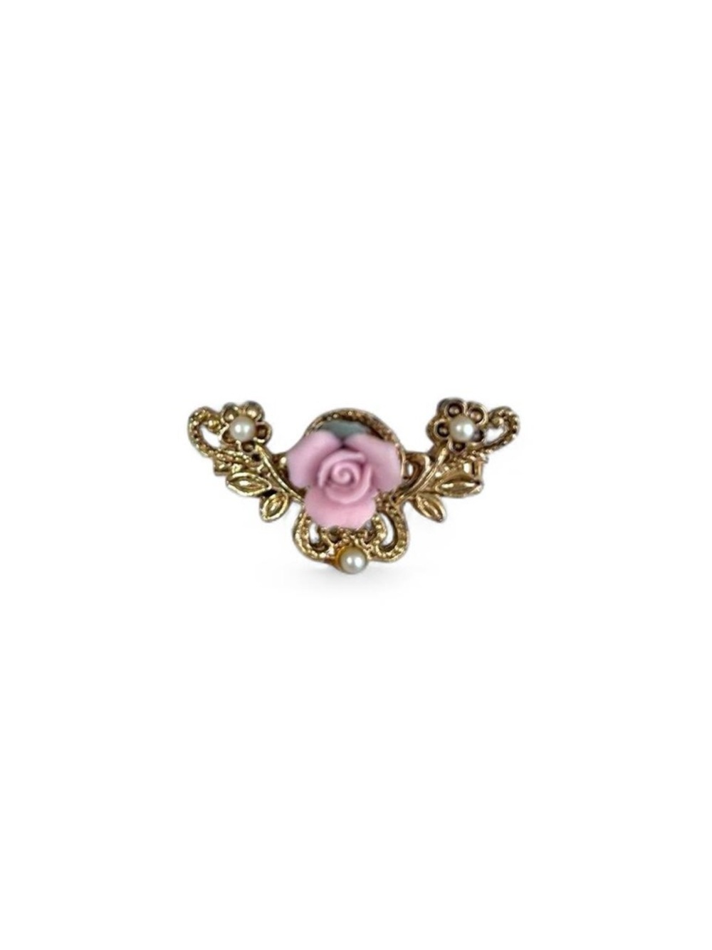 Delicate Vintage Pink Rose Gold-Tone Floral Brooch